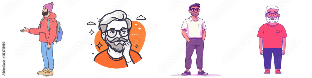 People cartoon portraits showcasing diverse adult characters on a plain background isolated on white or transparent People cartoon portraits showcasing diverse adult characters on a plain background isolated on white or transparent