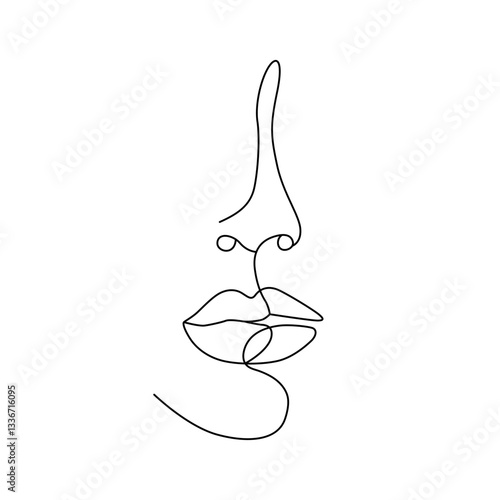 Elegant minimalist line art face with nose and lips