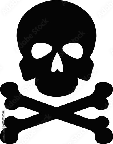 Skull crossbone pirate icon logo Halloween ghost graphic danger anatomy symbol Silhouette. Cartoon skull death flat and line vector isolated on transparent background for apps and game