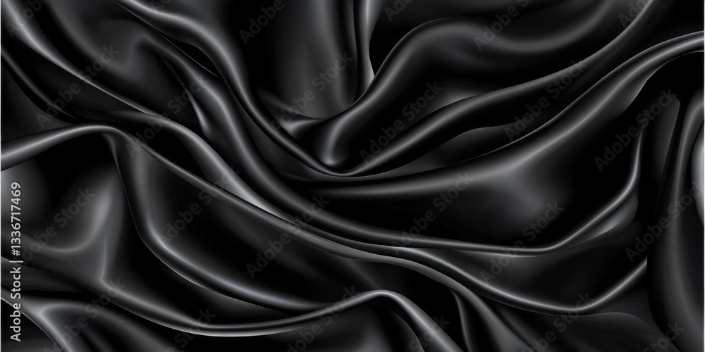 Fototapeta premium Flowing Black Satin Fabric: Smooth, Elegant, and Luxurious Texture