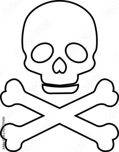 Skull crossbone pirate icon logo Halloween ghost graphic danger anatomy symbol Silhouette. Cartoon skull death flat and line vector isolated on transparent background for apps and game