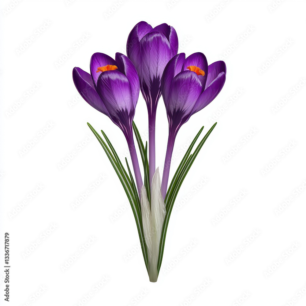 Naklejka premium Stunning close-up of a purple crocus flower blooming in the springtime captured with realistic photography providing a fresh and vibrant aesthetic perfect for floral themes and nature art