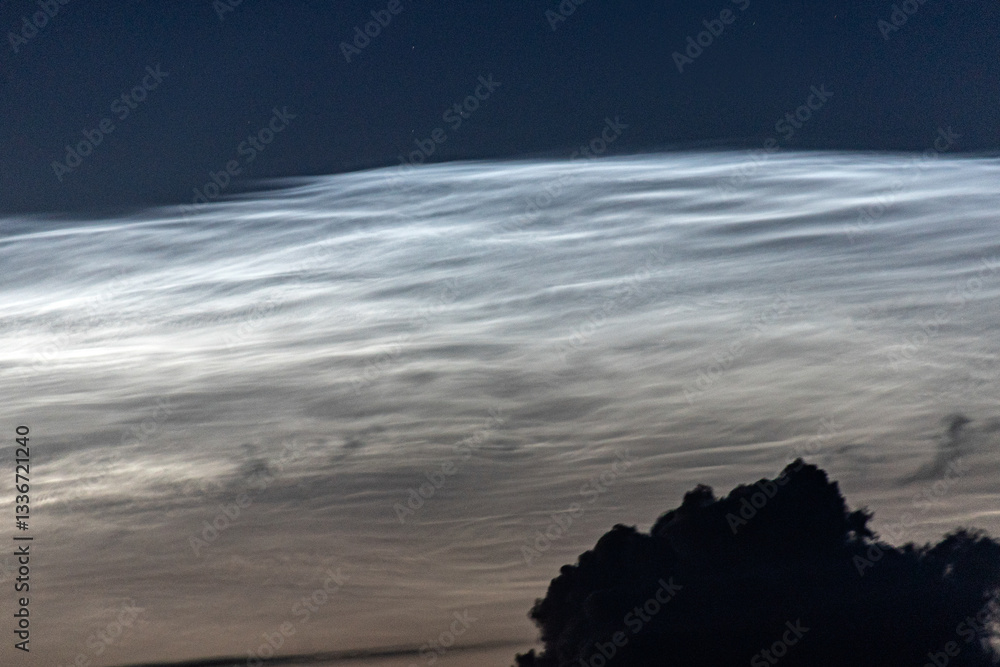 charming night landscape with silver clouds, silver clouds, mesospheric clouds