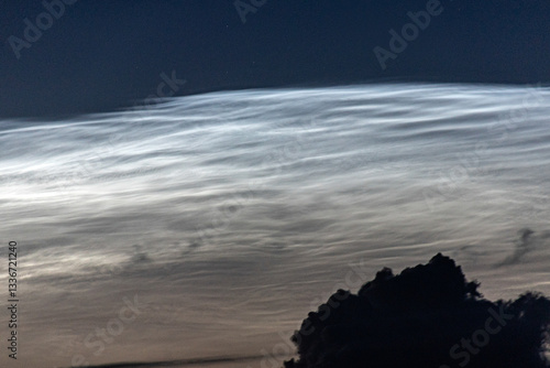 charming night landscape with silver clouds, silver clouds, mesospheric clouds