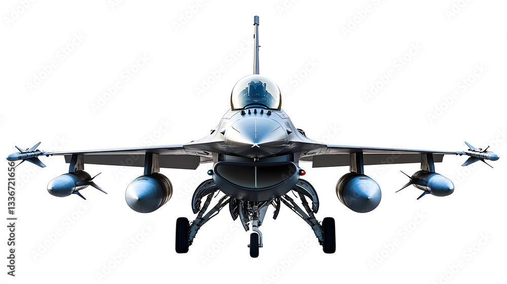 Fighter jet airplane with weapons isolated on white background