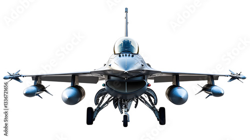 Fighter jet airplane with weapons isolated on white background
