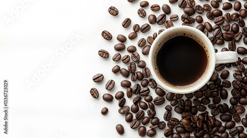 Cup of Black Coffee with Coffee Beans