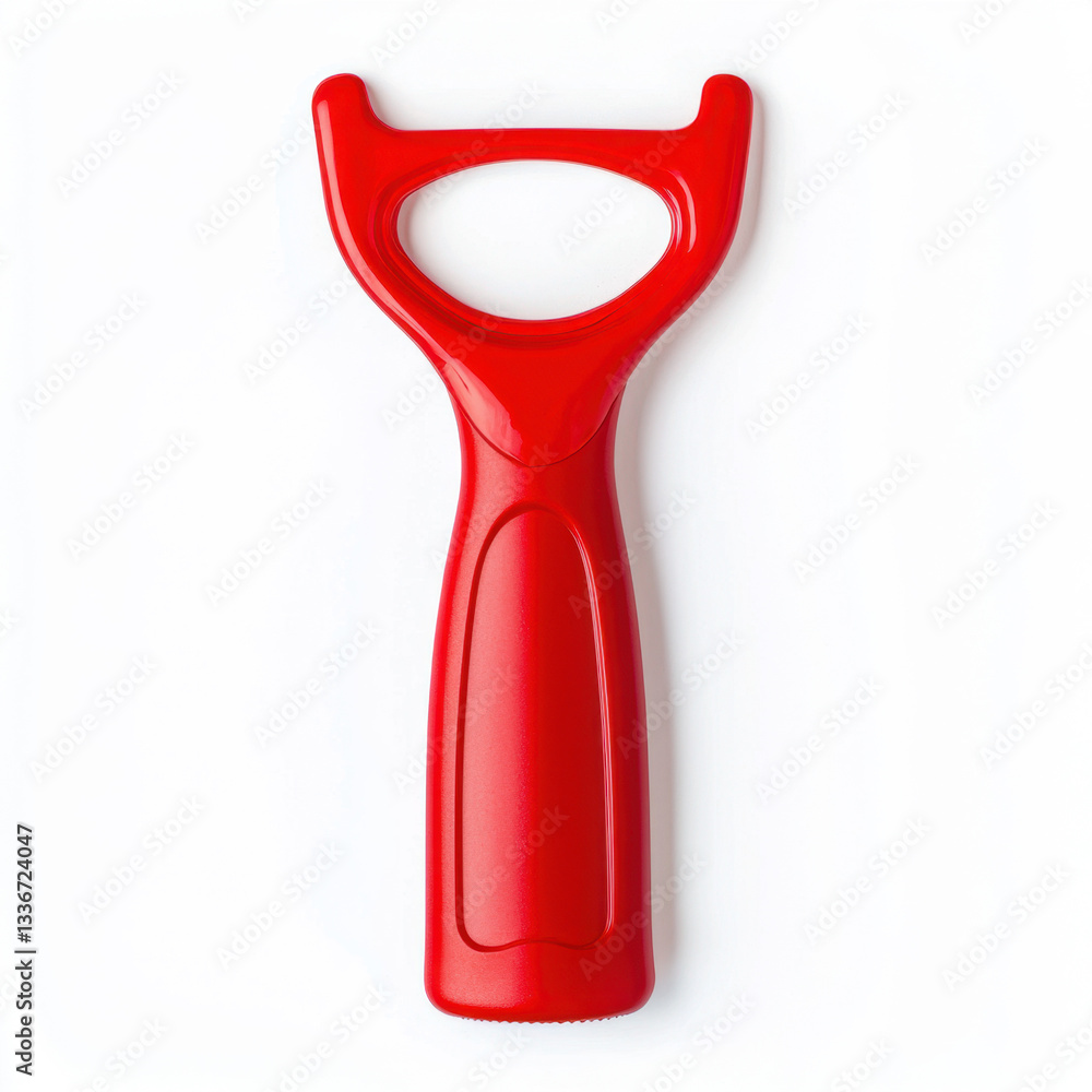 Vibrant red plastic bottle opener displayed on a clean surface with ample copy space for a fun and stylish kitchen accessory imagery Vibrant red plastic bottle opener displayed on a clean surface with ample copy space for a fun and stylish kitchen accessory imagery