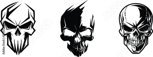 A set of scary human skulls suitable for t-shirts, bags, mugs, posters, and other graphics resources.