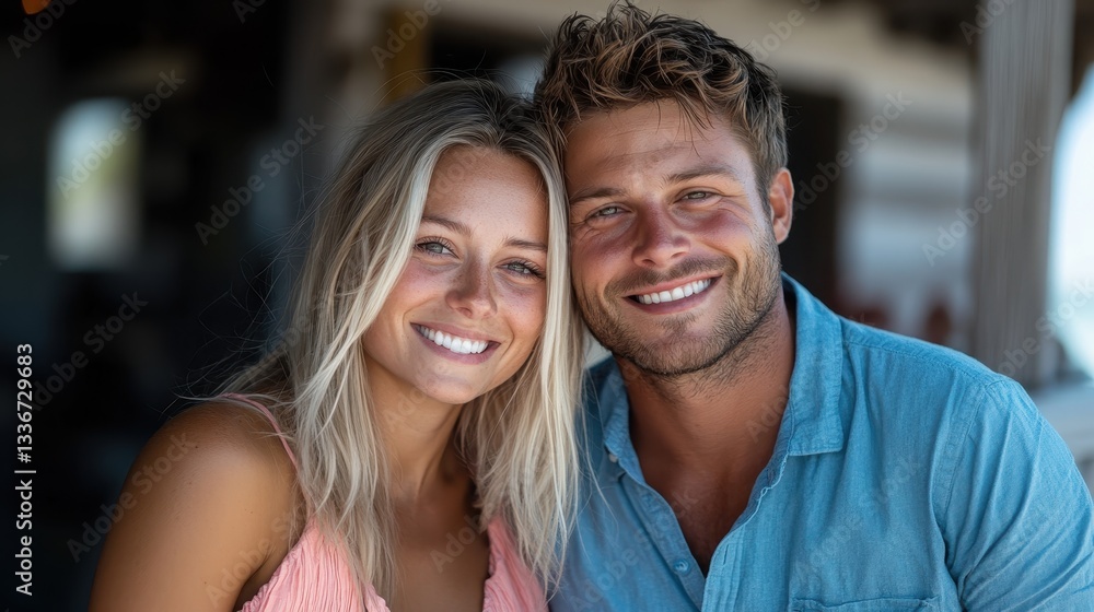 A joyful couple poses in a relaxed environment, capturing their happiness and warmth with bright smiles as they enjoy a lovely moment together. A joyful couple poses in a relaxed environment, capturing their happiness and warmth with bright smiles as they enjoy a lovely moment together.