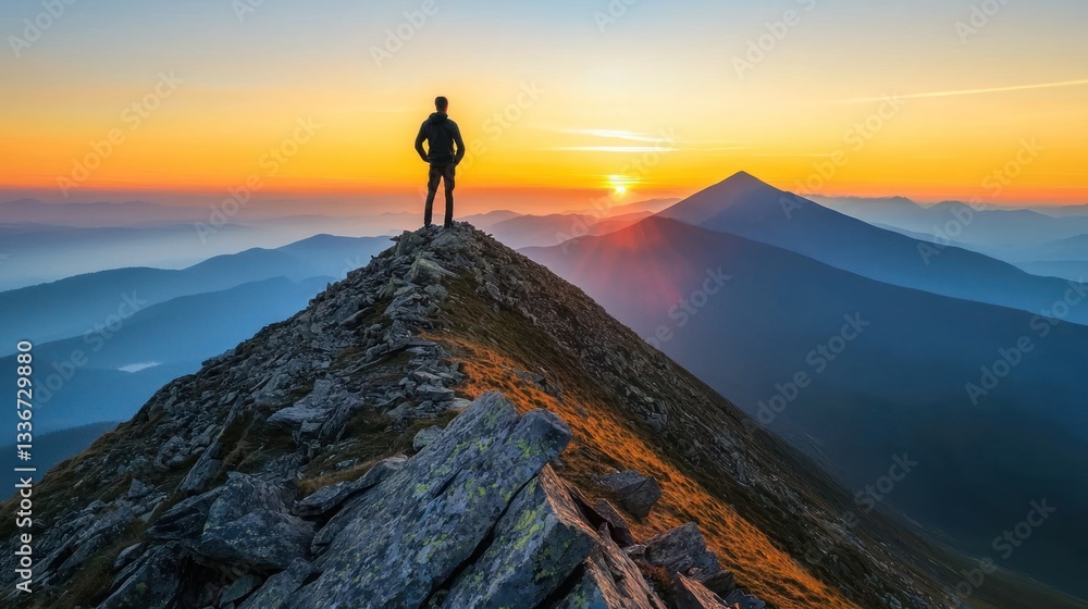 Obraz premium Majestic Sunrise, Mountaintop Solitude