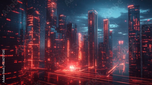 Wallpaper Mural Neon Cityscape: A Futuristic Metropolis at Night Torontodigital.ca