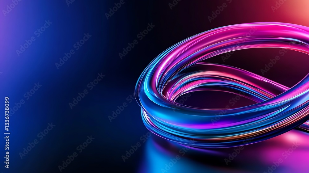 Floating holographic 3D rings with neon reflections, hightech futuristic aesthetic Floating holographic 3D rings with neon reflections, hightech futuristic aesthetic
