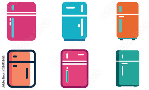 Colorful Flat Refrigerator Icons for Design