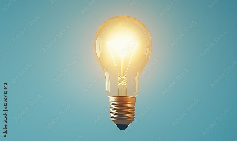 A glowing light bulb emits bright light, illuminating a vibrant blue background. Simple, clean, and impactful A glowing light bulb emits bright light, illuminating a vibrant blue background. Simple, clean, and impactful