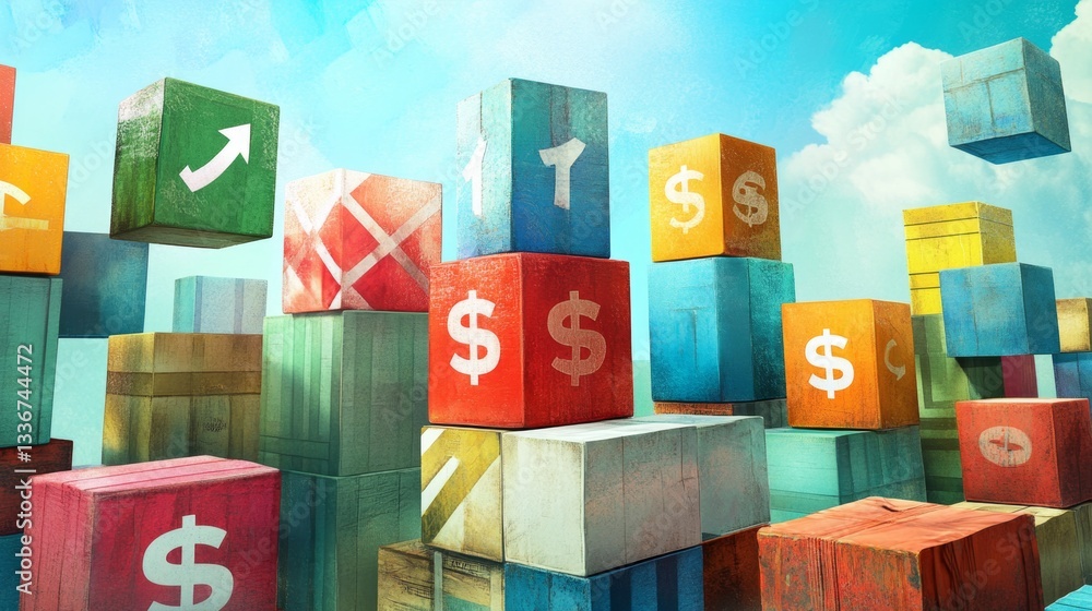 Global trade event international marketplace symbolic image virtual environment wide-angle view international goods concept Global trade event international marketplace symbolic image virtual environment wide-angle view international goods concept