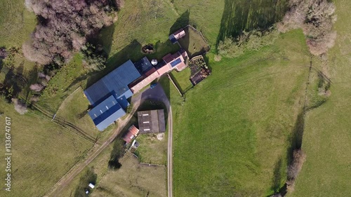 Aerial 4K Drone View of a Rural Farm in Yorkshire, UK