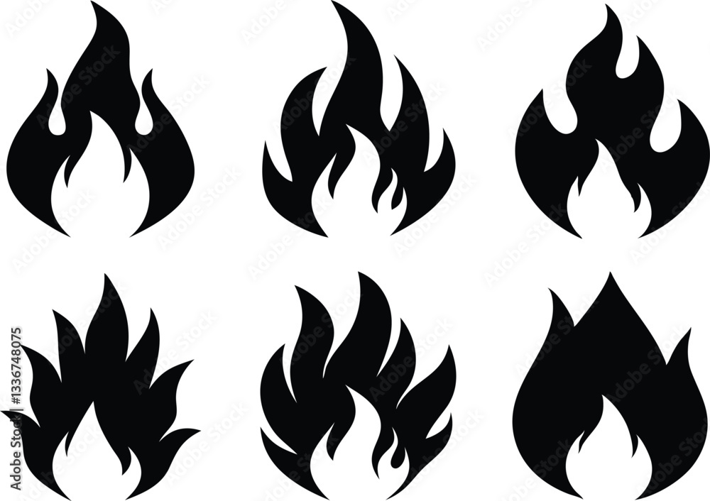 Fire flame icon vector set, Fire silhouette vector Fire flame icon vector set, Fire silhouette vector