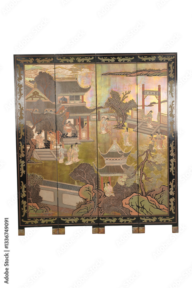 Obraz premium old photo frame with flowers Chinese Black Lacquer