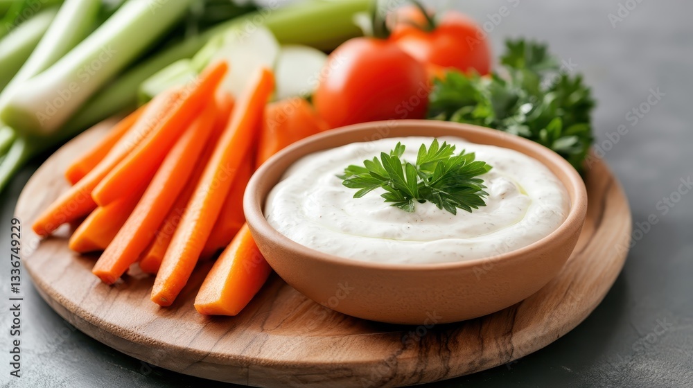 A vibrant assortment of fresh carrots, tomatoes, and celery served with a creamy dipping sauce in a rustic bowl, perfect for healthy snacking and appetizers. A vibrant assortment of fresh carrots, tomatoes, and celery served with a creamy dipping sauce in a rustic bowl, perfect for healthy snacking and appetizers.