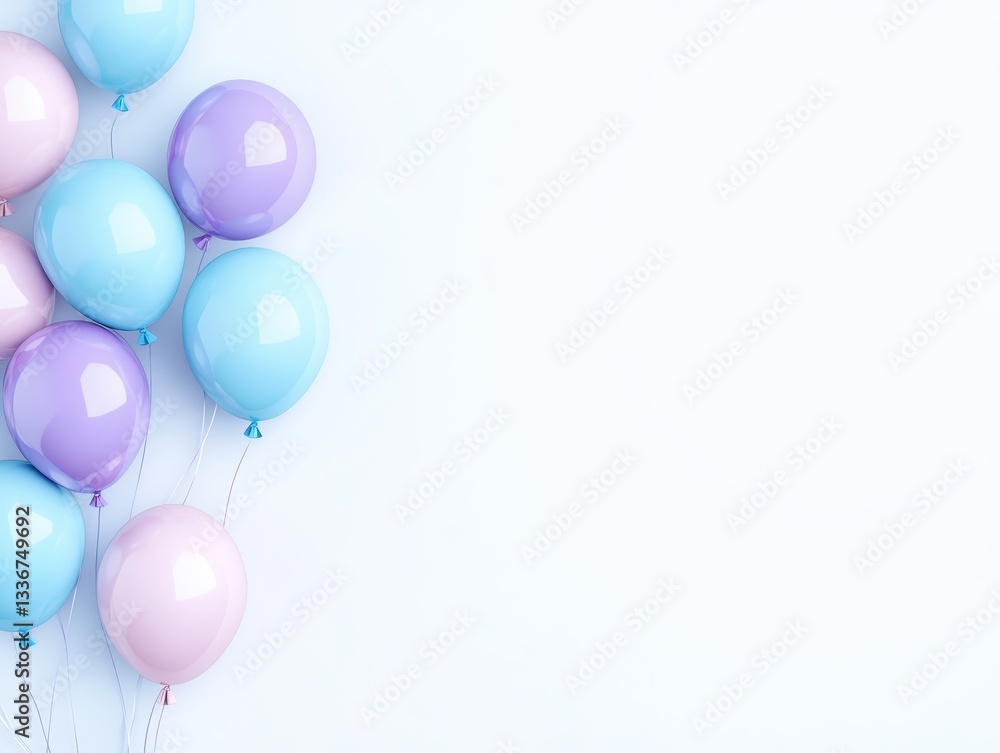Colorful balloons in pastel shades floating against a soft, minimalistic background Colorful balloons in pastel shades floating against a soft, minimalistic background