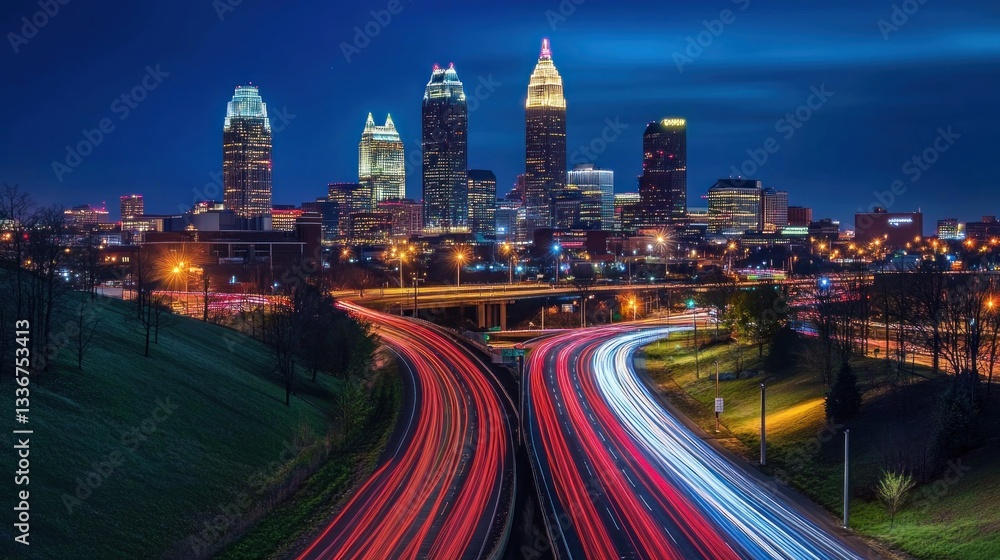 Obraz premium Cityscape Night Traffic Highway Skyline