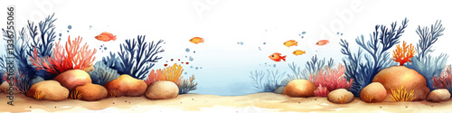Beautiful Underwater Coral Reef Life with Colorful Fish and Plants in Ocean Vector Illustration - Perfect for Marine, Wildlife, and Nature Design Projects