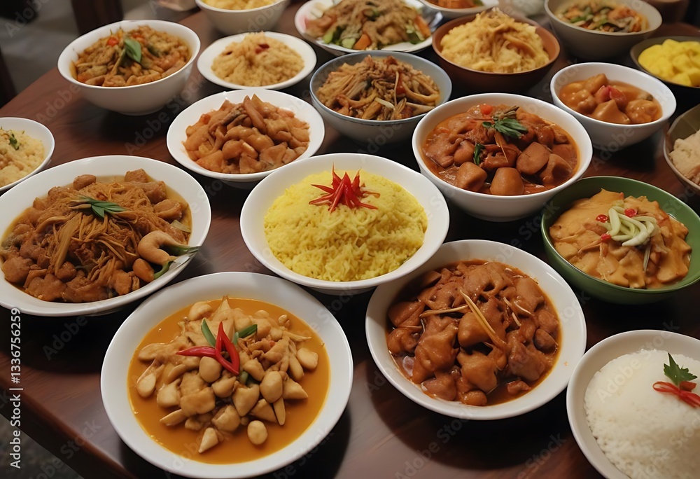Flavors of Malaysia: Close-Up of Malaysian Food Spread on Table in 4K Ultra HD Resolution Flavors of Malaysia: Close-Up of Malaysian Food Spread on Table in 4K Ultra HD Resolution