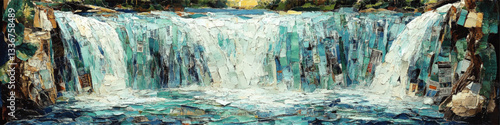Stunning Vector Art of Waterfall Collage in Vibrant Nature Scene with Water Textures and Imagery - Perfect for Design Projects and Creative Inspirations