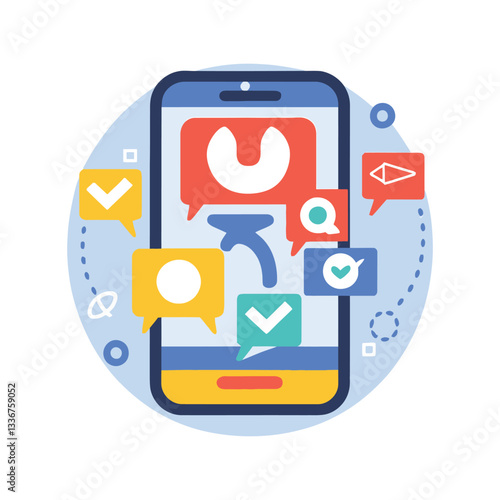 2d vector illustration colorful social media boost , influence blogger E-marketer via Internet pages marketing referral

