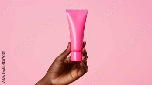 Wallpaper Mural Bright pink cosmetic tube held against a soft pink background. Torontodigital.ca