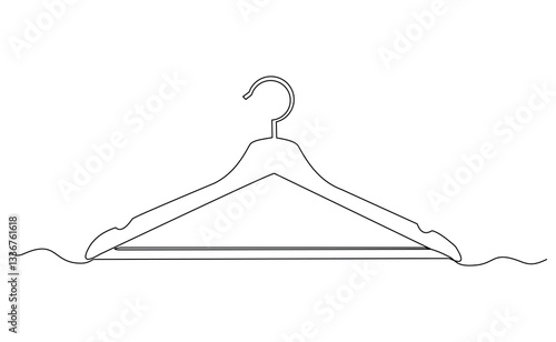 Continuous single line of clothes hanger for wardrobe or laundry hook storage sketch drawing editable stroke vector illustration