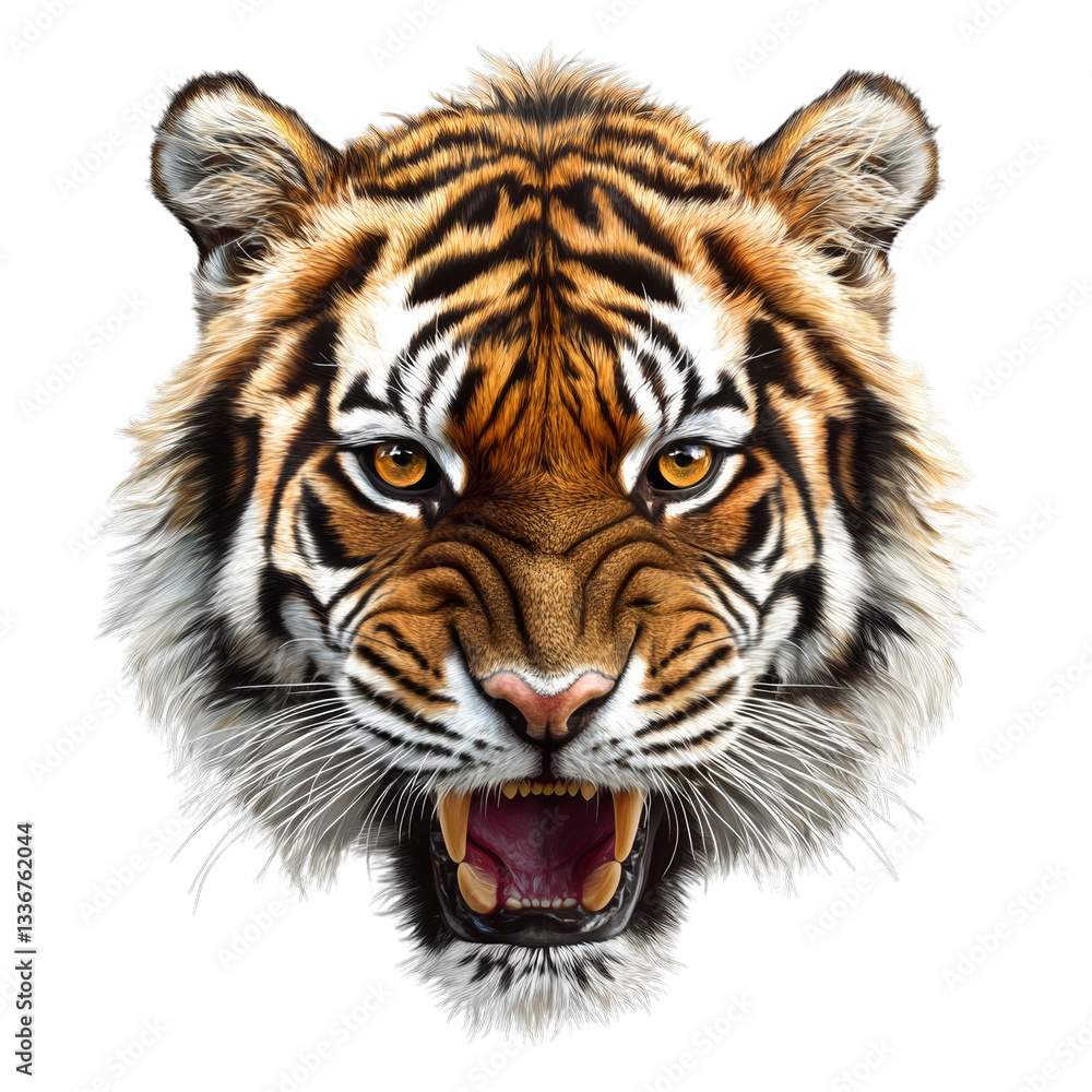 Fototapeta premium Fierce tiger head with intense expression for wildlife art and design projects
