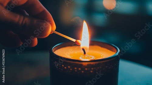 Hand lighting candle with match