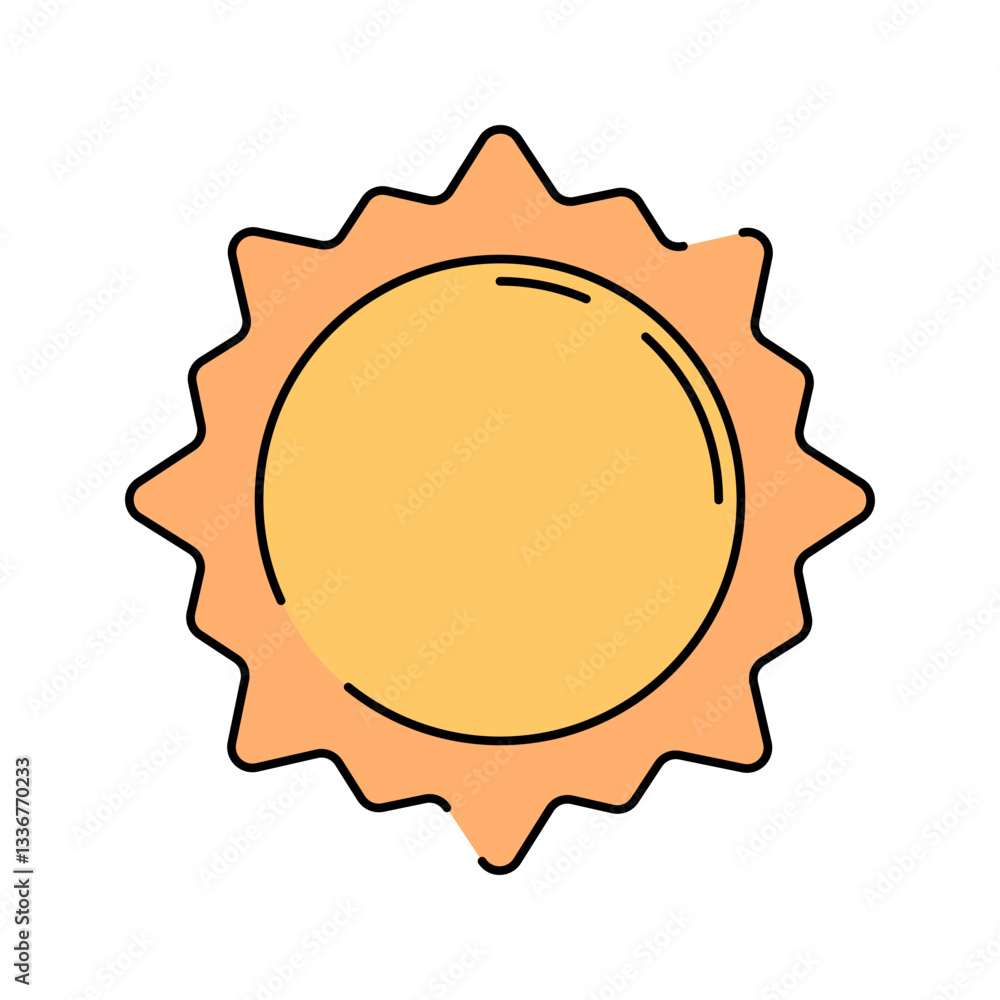 Sun Flat design style, bright yellow sun with wavy edges, representing solar energy, astronomy, and weather visuals, perfect for science education and space-themed graphics. Sun Flat design style, bright yellow sun with wavy edges, representing solar energy, astronomy, and weather visuals, perfect for science education and space-themed graphics.