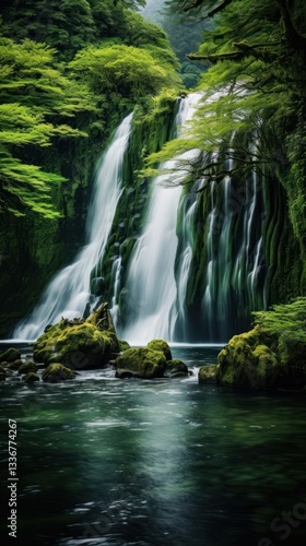 Waterfall in Japan landscape outdoors nature.