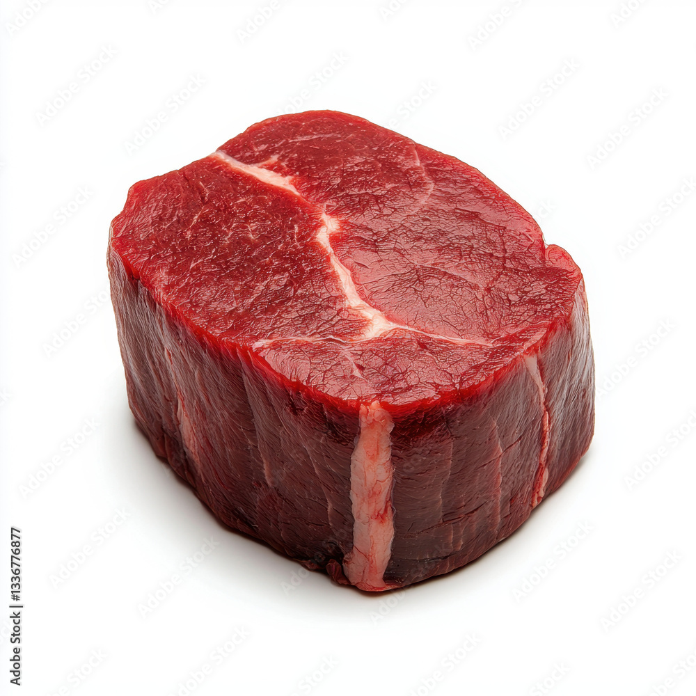 Realistic photography of a piece of beef captured on a neutral background with generous copy space for culinary, cooking, or recipe illustrations in gourmet and everyday cooking contexts Realistic photography of a piece of beef captured on a neutral background with generous copy space for culinary, cooking, or recipe illustrations in gourmet and everyday cooking contexts