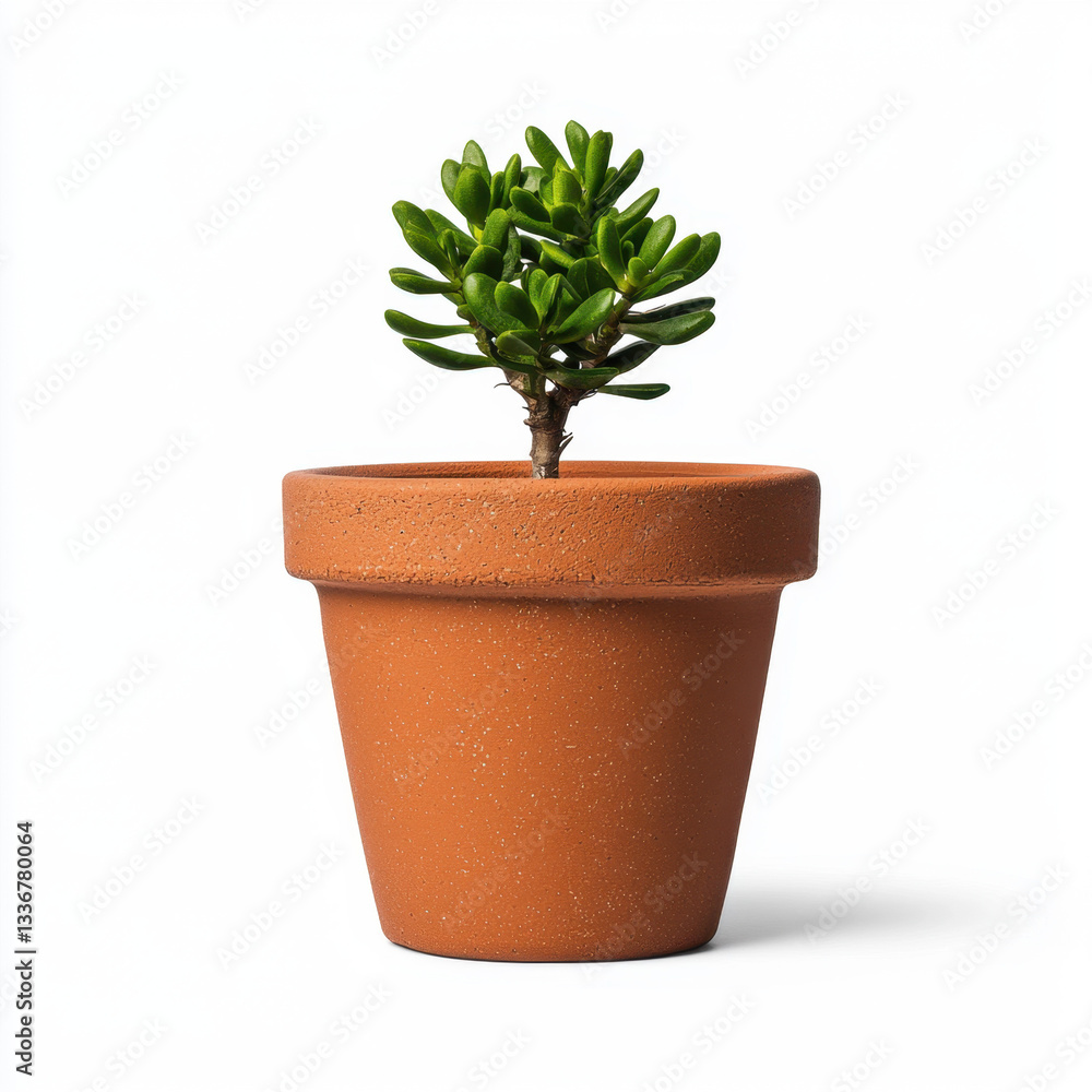 Obraz premium A delicate small plant in a natural clay flower pot showcasing the beauty of greenery and bringing a touch of nature indoors for a cozy and inviting living environment