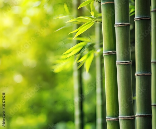 Bamboo in the forest with sunlight shining through