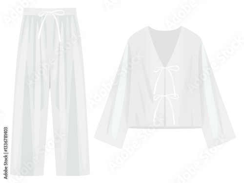 White bow blouse and bottom. vector illustration