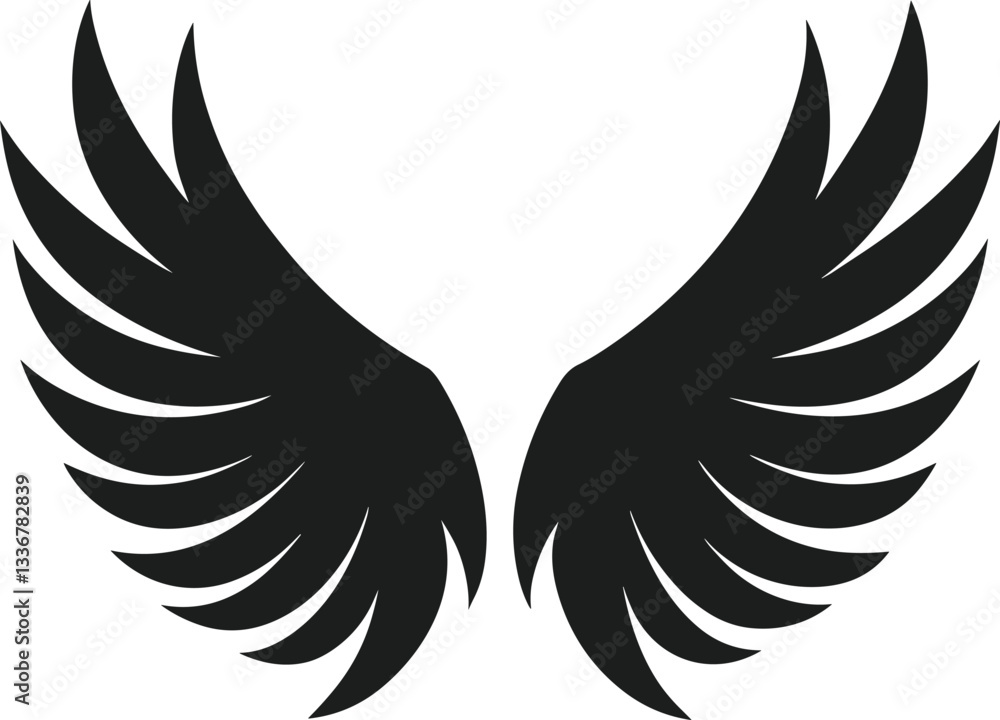 Fototapeta premium Elegant Angel Wings Silhouette - Black Vector Illustration for Spiritual and Decorative Design