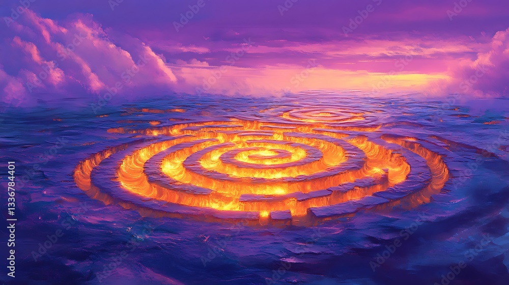 Fototapeta premium Fiery spiral chasm, sunset landscape
