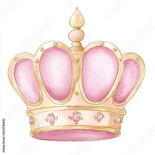 delicate watercolor illustration of soft pink crown with gold accents, perfect for adding touch of elegance to any design