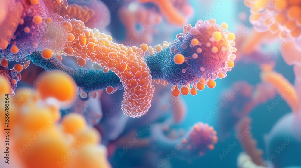 Naklejka premium Transforming protein structures artistic visualization science lab gigapixel art digital environment scientific perspective innovative representation