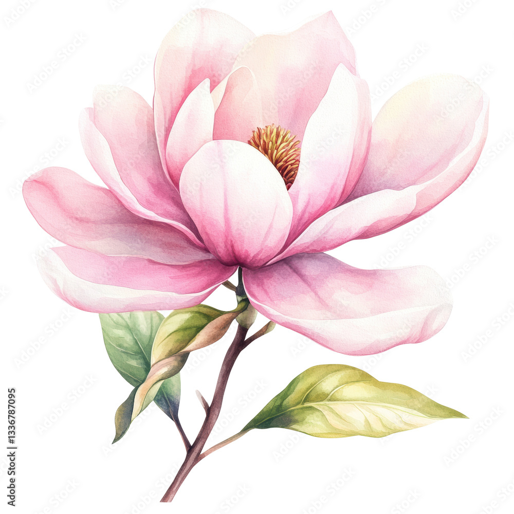Fototapeta premium Delicate Pink Magnolia Blossom in Watercolor Style