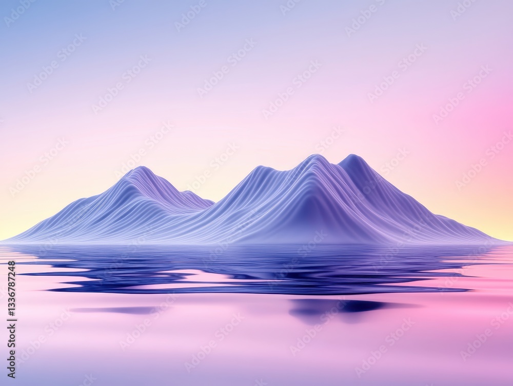 Fototapeta premium Serene pastel mountains reflected in calm water at sunset, evoking tranquility