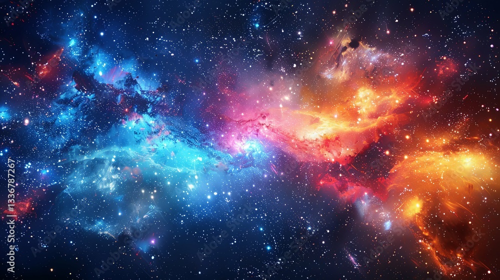 Fototapeta premium Vibrant cosmic nebula filled with bright stars and colorful clouds