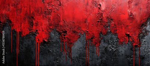 Obraz na płótnie Red paint drips on dark textured wall w salonie