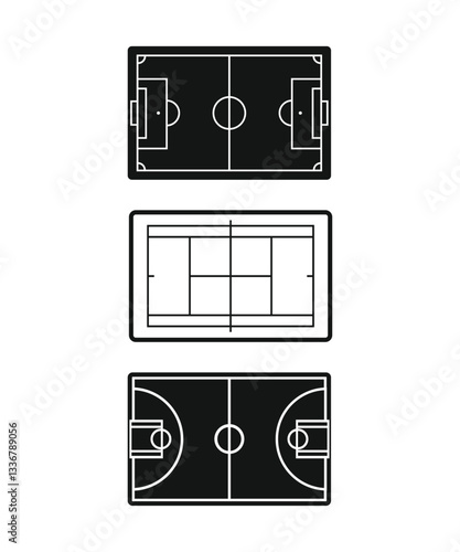 Black and white outline of the sports field. Vector Illustration.
