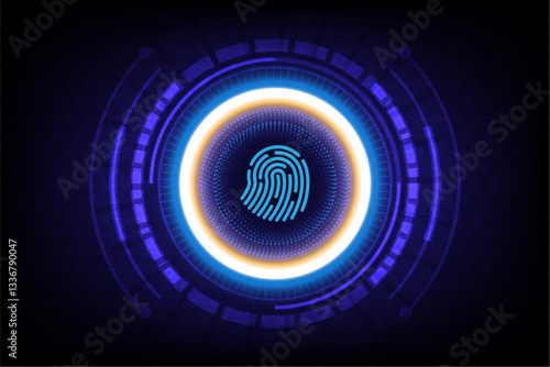 Cyber security technology concept fingerprint scanning, futuristic hi-tech style, Vector and Illustration